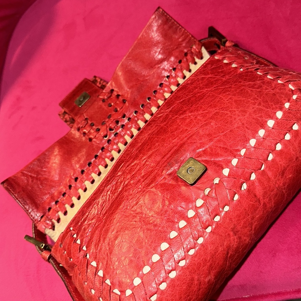 Fendi red leather whipstitch mama baguette shoulder crossbody convertible bag - Picture 12 of 16